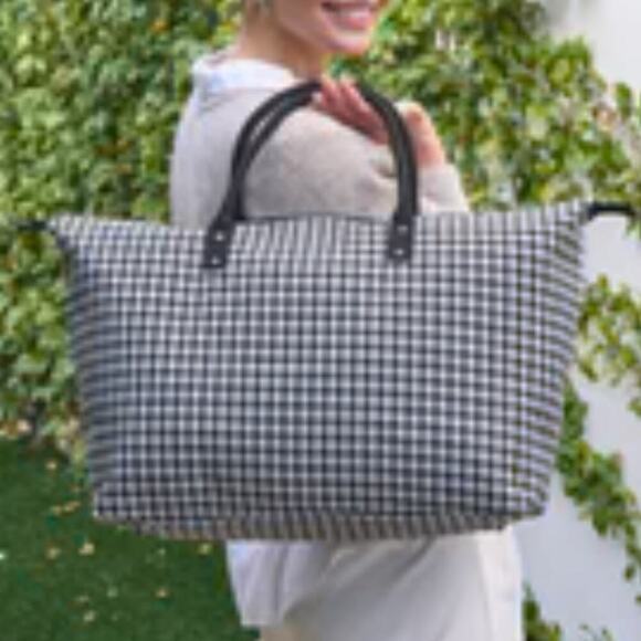 Lulu Dharma Canvas Weekender Tote Vacation Oversized Houndstooth Print Bag - Picture 1 of 4